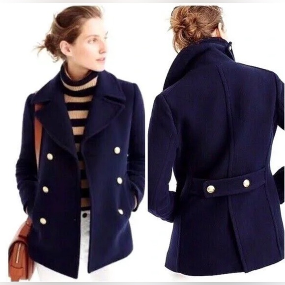 J Crew Nello Gori Coat Sz 4 Navy Blue Jacket Wool Blend Peacoat Preppy Nautical - Picture 3 of 11